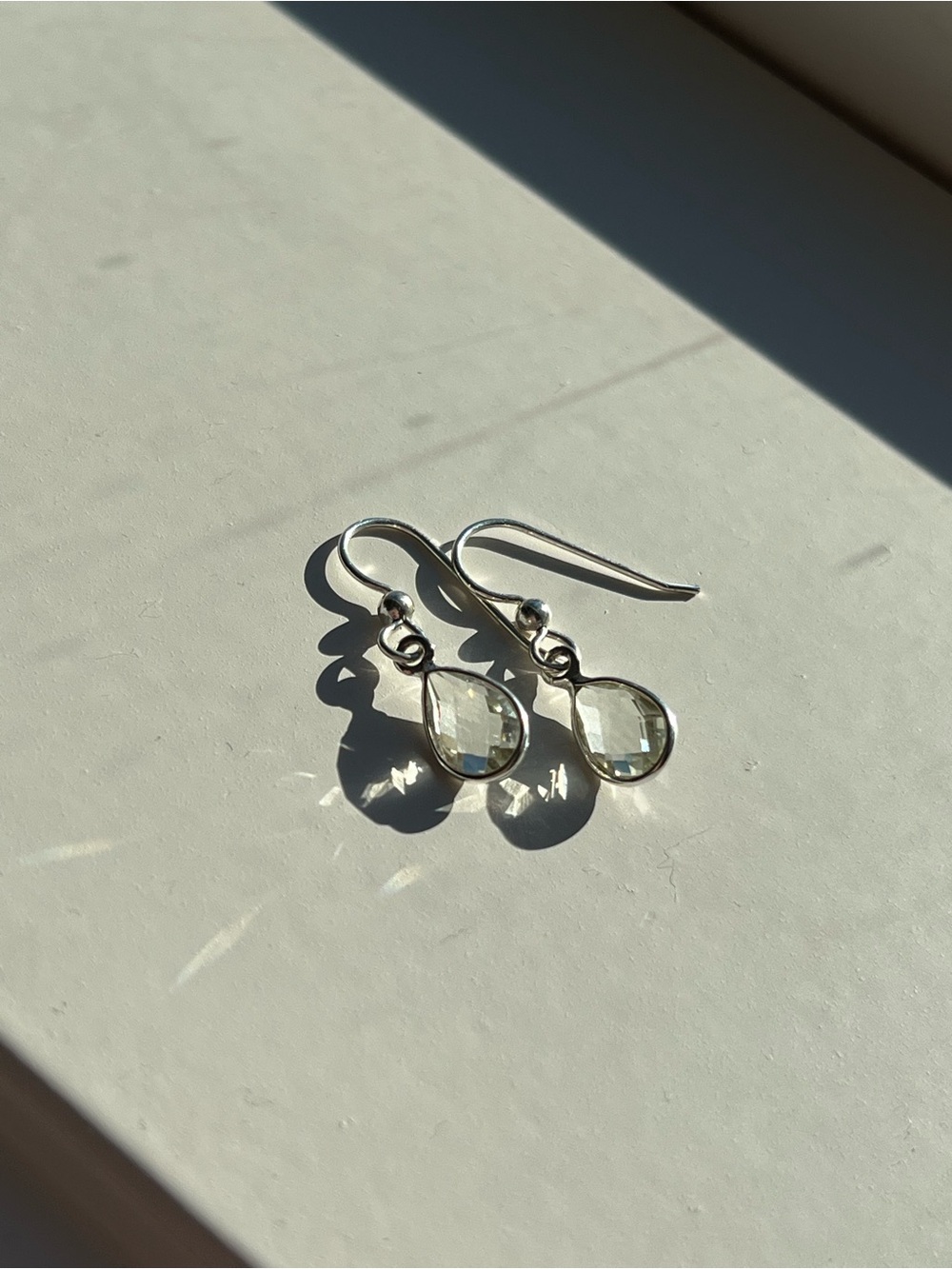 Elegant Silver and Green Quartz Teardrop Earrings